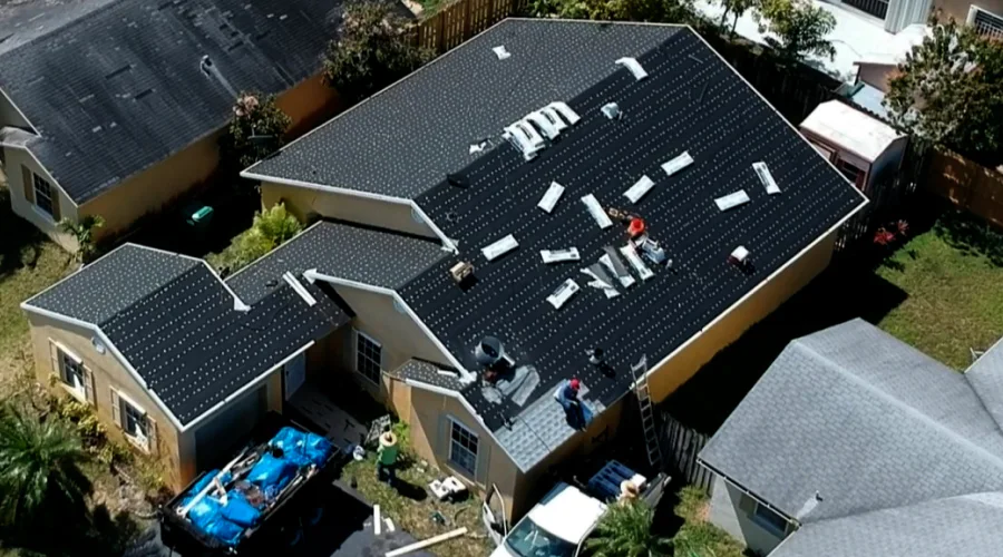 aerial view of a houses roof in the middle of reroofing service miami gardens fl